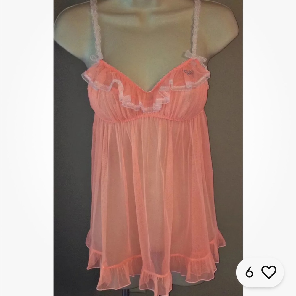 🎀VICTORIA'S SECRET Sheer Babydoll Chemise Gown with Bows & Ruffles